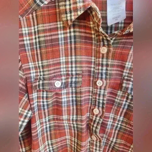 Patagonia Organic Cotton Vintage Orange Plaid Button Up Flannel Size 10 Women’s - Picture 3 of 8
